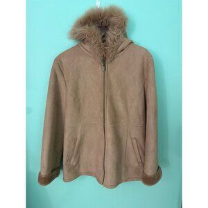 Covington Womens Faux Suede Hooded Jacket W/ Faux Fur Trim Size L/G (14-16)